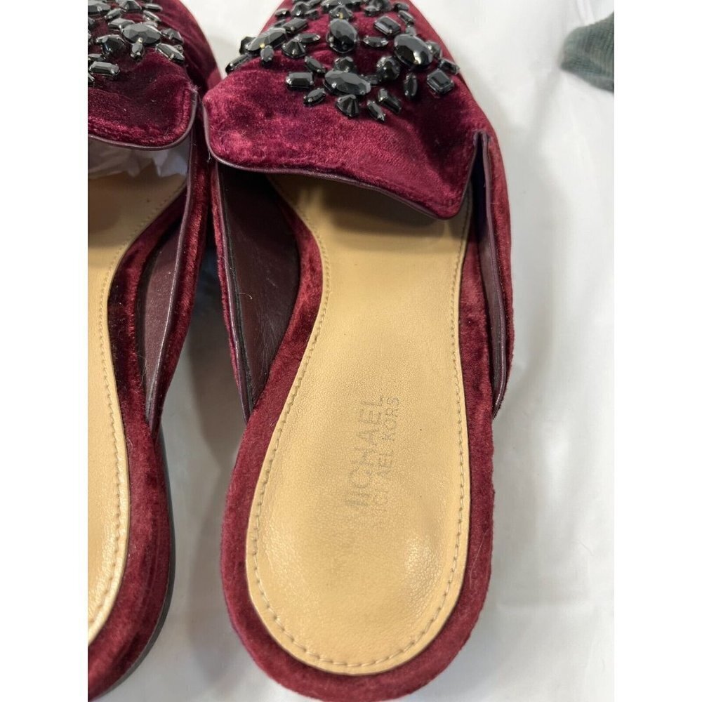 Michael Kors Womens 7.5 Shoes Edie Embellished Velvet Slide Slip-Ons Burgundy - Picture 9 of 14